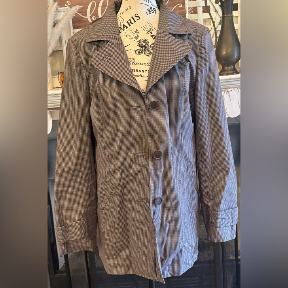 Loft Checked Checkered Trench Coat Jacket Brown Womens Medium Fall Winter Preppy
